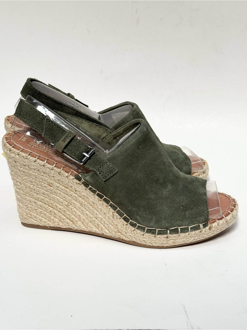 Toms Monica Pine Suede Espadrille Wedge Sandals, size 9, New